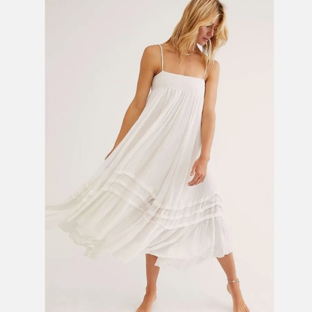 NWTs Free People Santori Guaze midimaxi dress tiered ruffled lightweight blk XS!